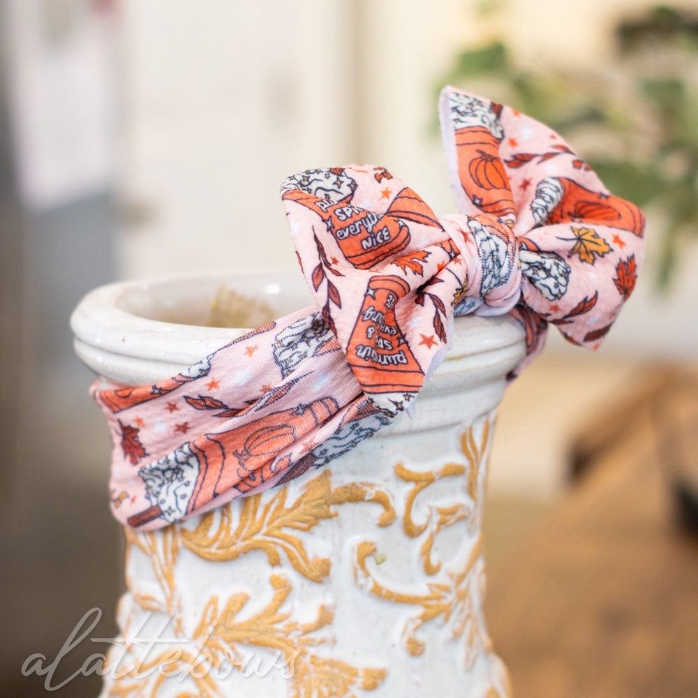 Fall Pumpkin Spice Latte Extra Large Baby Girl Bow Handmade Pink Headband